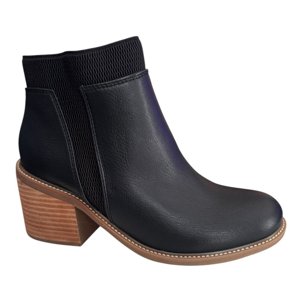 Korks Clove Women's Size 7.5 Black Ankle Block Heel Bootie Zip Stretch Casual - Picture 1 of 9